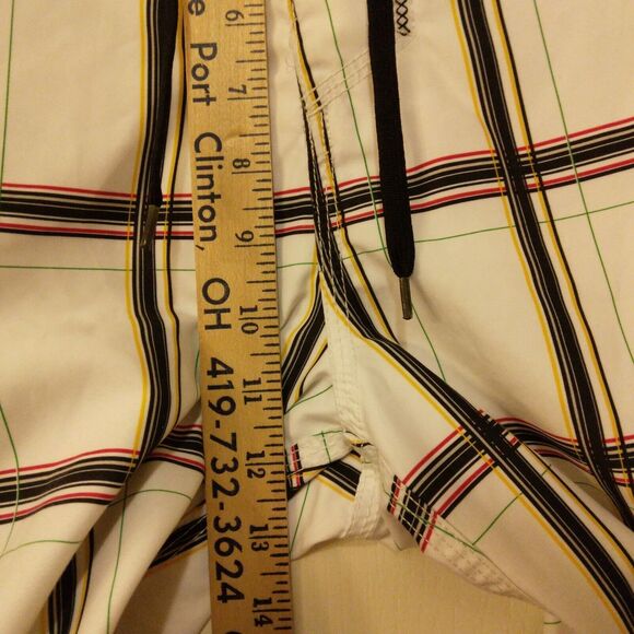 Hurley board shorts mens 31 white plaid cargo swim trunks drawstring surf - Picture 9 of 11